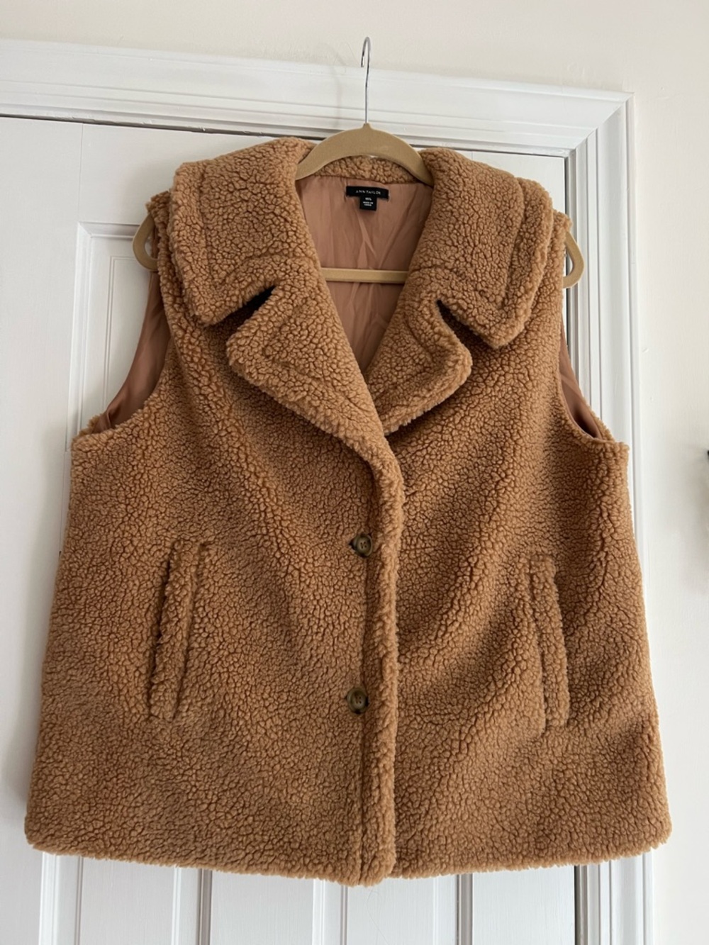 Ann Taylor Camel Faux Shearling Button Vest